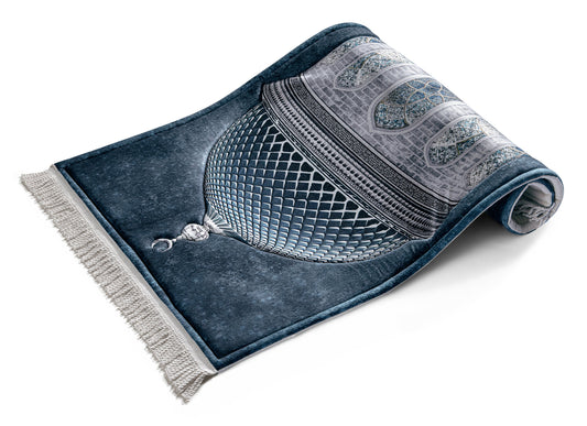 Blue Crystal Dome Cushioned Turkish Islamic Prayer Musallah | Urban Rugs