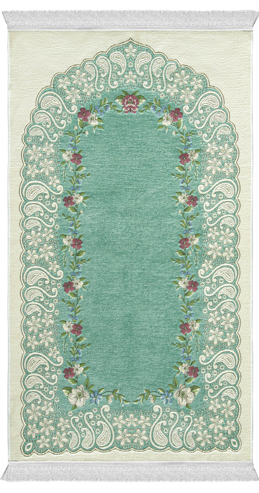 Turquoise Flowered Arch Unpadded Sejadah