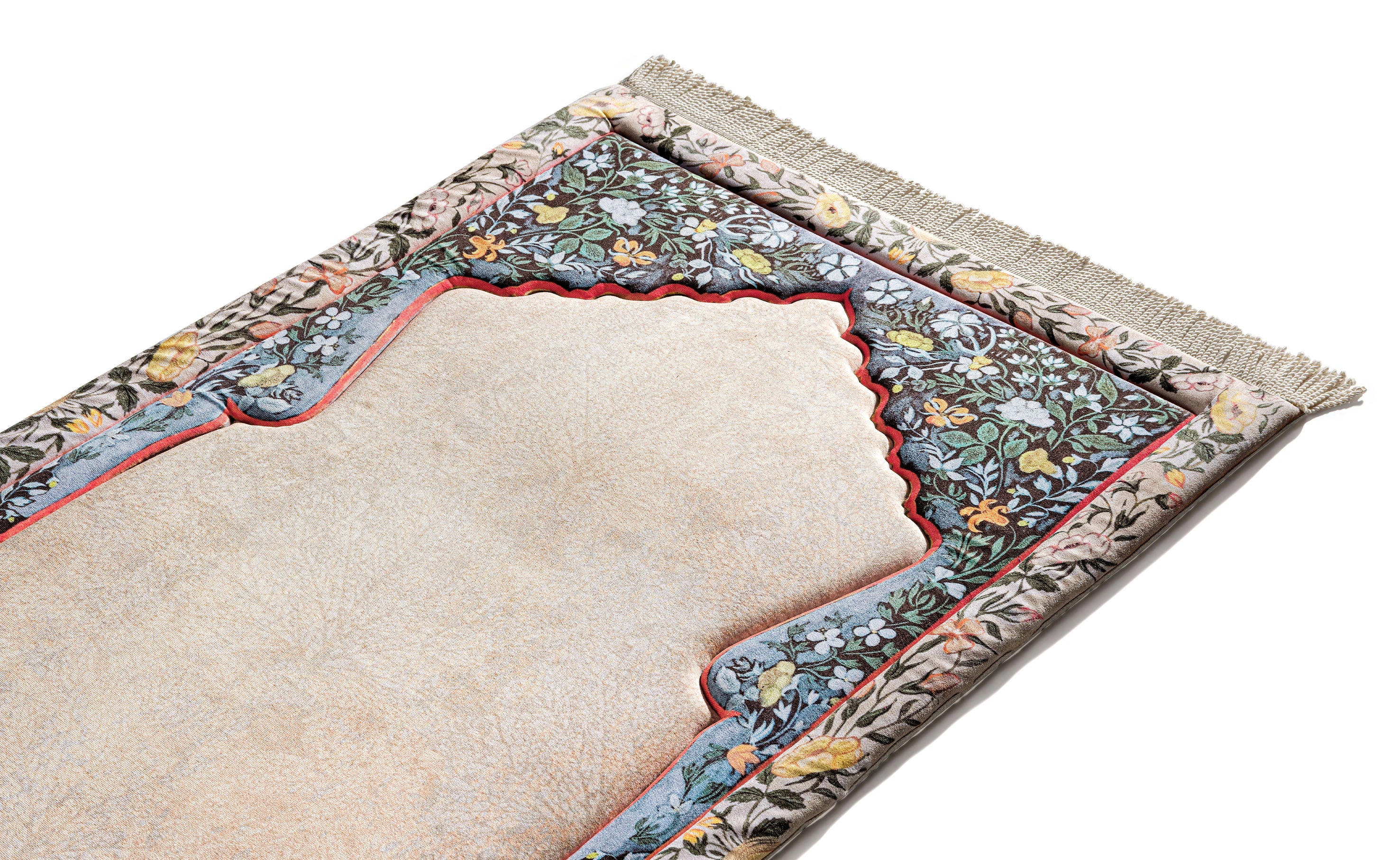 Green floral arch Turkish Prayer Mat with knee support | Urban Rugs