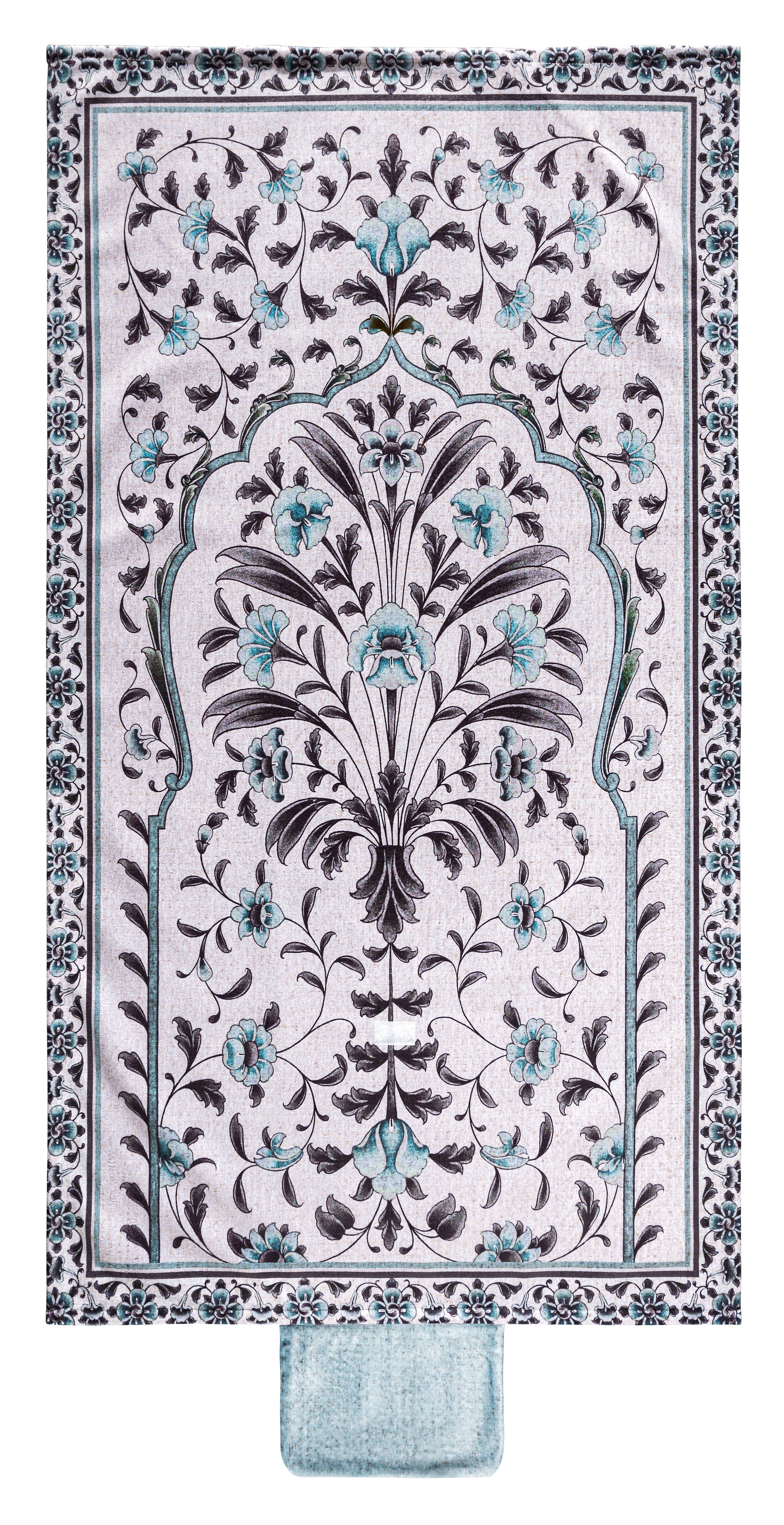 Blue floral damask pocket sejadah | Urban Rugs