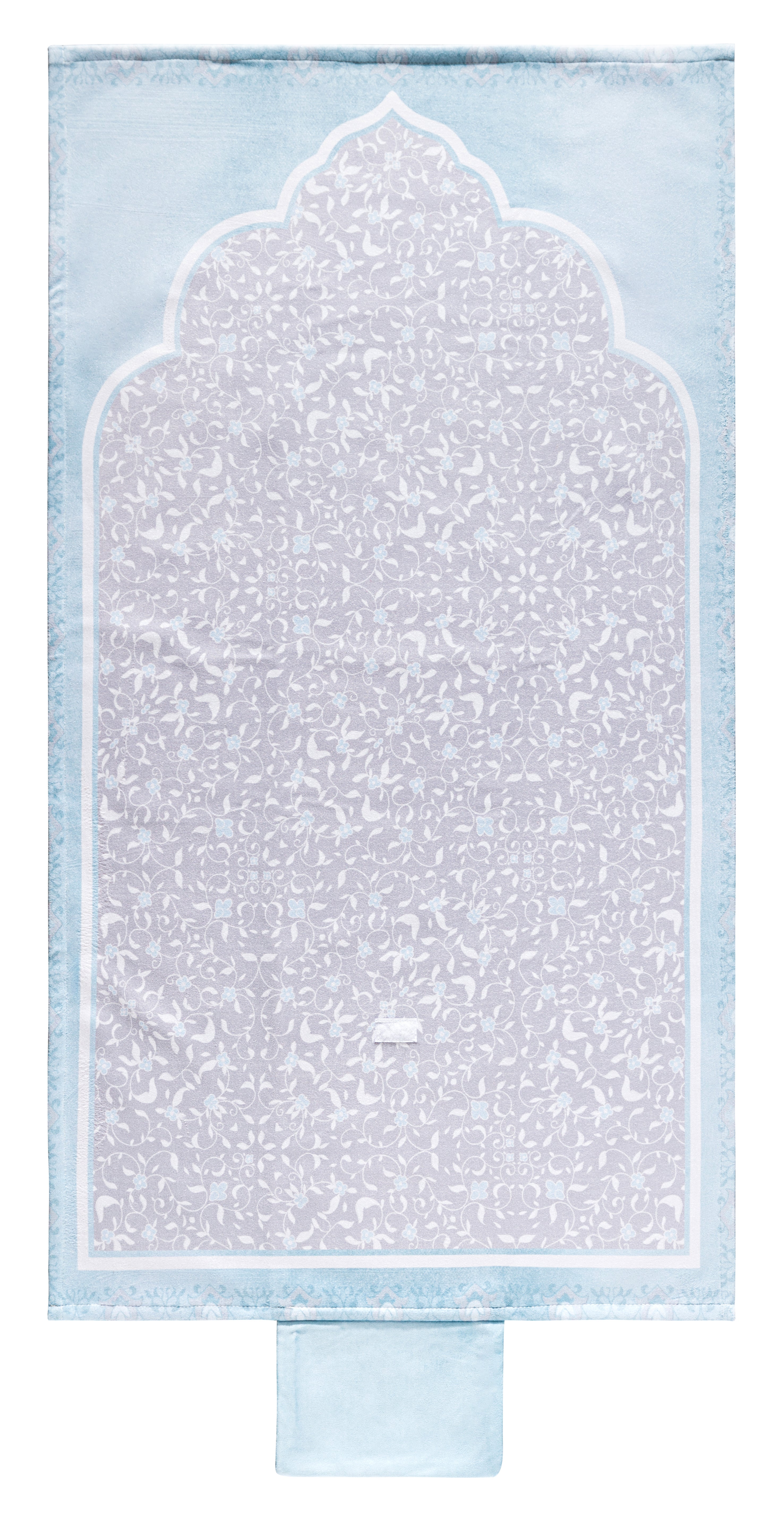 classic grey floral islamic velvet travel sajadah | Urban Rugs