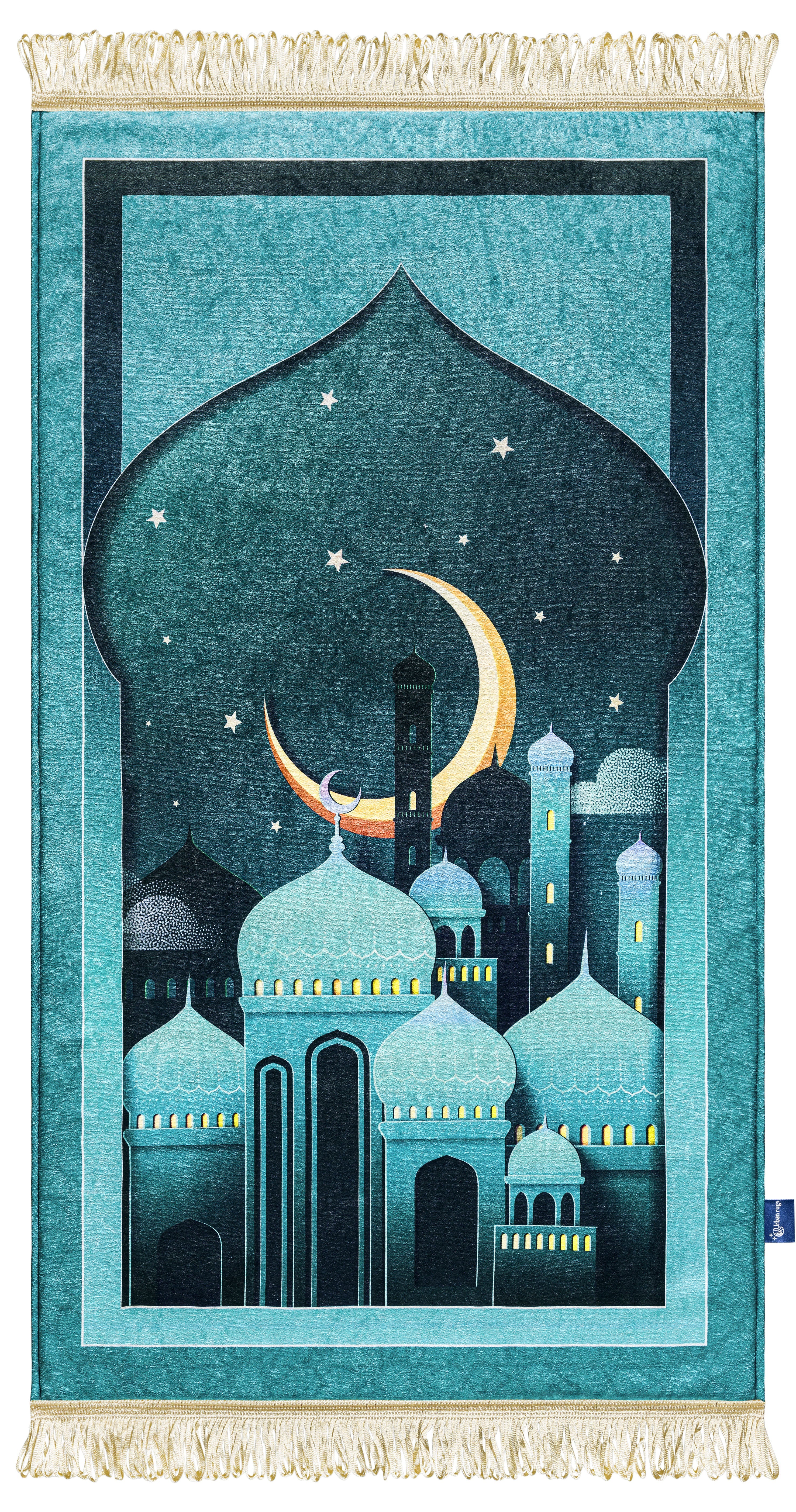 greenish-blue Velvet foam prayer Carpet | Urban Rugs